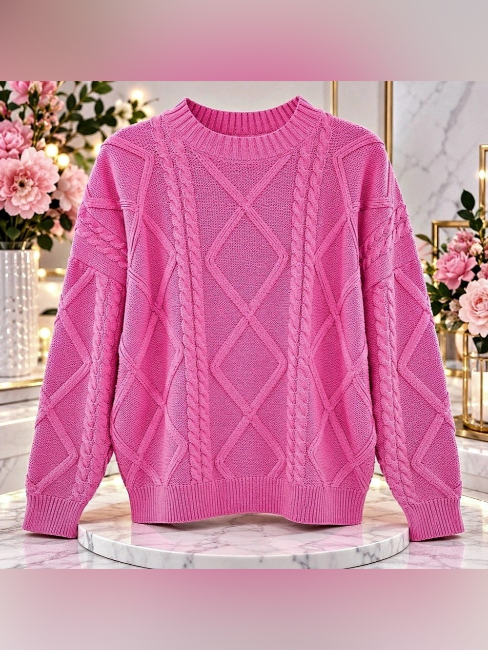 Forever 21 Women’s Pink Cable Knit Sweater – Size Medium – New With Tags